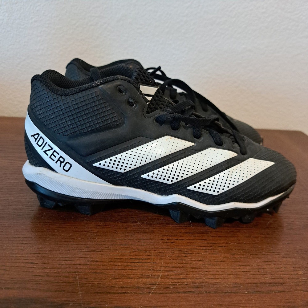 Adidas Adizero Football Cleats Kids Size 2 Black White IE3996 Mid Top Turf Shoes
